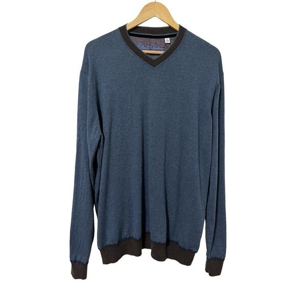 Robert Graham Mens V-Neck Merino Wool Blend Sweater Size 3XL Blue Classic Office - Picture 1 of 7